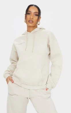 PRETTYLITTLETHING Logo Sand Est 2012 Oversized Fit Hoodie Sand