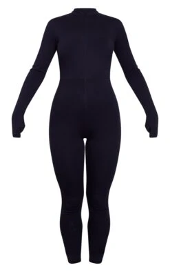Prettylittlething Black Cotton Zip Front Catsuit Black -Prettylittlething 018726c2ebedd0b19b3a633708edcb1d744466be cmq6665 5