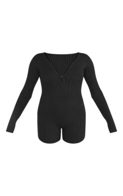 Prettylittlething Black Ribbed Soft Knit Hook & Eye Romper Black -Prettylittlething 01e70581c54a7d57ad37e2ff61b87665fc7eaf81 cnf0313 5