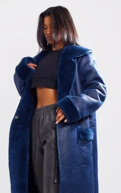 Prettylittlething Petrol Blue Bonded PU Maxi Belted Coat Petrol Blue -Prettylittlething 02d130a2e2edbc4d991f5a6414635f25f67856b6 cng3030 4