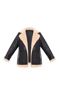 Prettylittlething Black Faux Fur Trim PU Vintage Style Coat Black -Prettylittlething 02d3ad665faebab7039759b02137e63228bf32e4 cnf5124 5