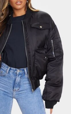 Prettylittlething Black Oversized Bomber Jacket Black -Prettylittlething 0377ff3e598b2e3acd648629a96916a9ae74103a clx4339 4