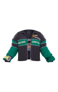 Prettylittlething Green Oversized Graphic Zipped Racer Bomber Jacket Green -Prettylittlething 0751bff5d349528dc7c7bad752c8fc64f4f1251e cnb5034 5