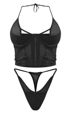 Prettylittlething Black Mesh Paneling Halterneck Corset Lingerie Set Black -Prettylittlething 075d9887026d0980803008d49fa046ad133230e0 cng4712 5
