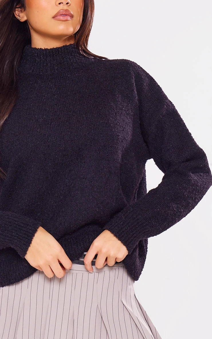 Prettylittlething Black Bobble Knitted High Neck Sweater Black 4 Prettylittlething Black Bobble Knitted High Neck Sweater Black - Image 4