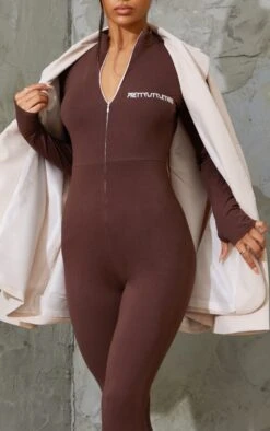 PRETTYLITTLETHING Chocolate Embroidered Zip Front Catsuit Chocolate -Prettylittlething 09dbaf46478bd5017ecd0e3bad7c323fe620d43c cmp5288 4