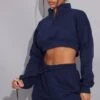 Prettylittlething Midnight Blue Half Zip Crop Sweatshirt Midnight Blue