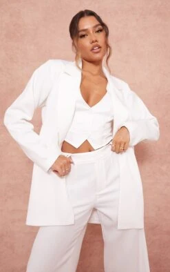 Prettylittlething White Woven Oversized Suit Jacket White