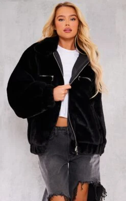 Prettylittlething Black Faux Fur Zip Up Jacket Black -Prettylittlething 0d1bc717e3d144c1cbda2fecdb17e04b60cb5a46 cng3027 4