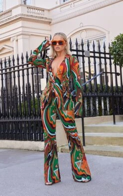 Prettylittlething Multi Abstract Print Chiffon Flare Pants Multi