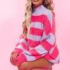 Prettylittlething Lilac Stripes Color Block Knit Oversized Sweater Lilac