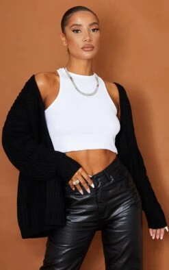 Prettylittlething Black Chunky Knit Slouchy Cardigan Black