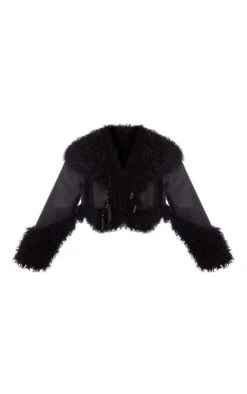 Prettylittlething Black Textured Look Faux Mongolian Fur Faux Leather Jacket Black -Prettylittlething 103094186769e0c9877bbf80b18643d043fcd190 cnf8259 5
