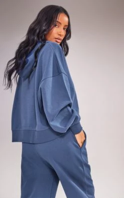 Prettylittlething Navy Premium Tonal Print Zip Up Boxy Hoodie Navy -Prettylittlething 121899485a8d1dfe08f592302a0a77be5c4663f5 cnf8432 2