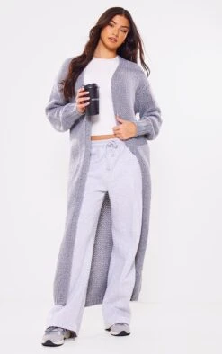 Prettylittlething Grey Extreme Chunky Knitted Slouchy Maxi Cardigan Grey