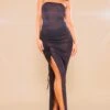 Prettylittlething Black Sheer Glitter Knitted Flower Embellished Dress Black