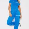 PRETTYLITTLETHING Blue Logo High Waisted Cuffed Sweatpants Blue