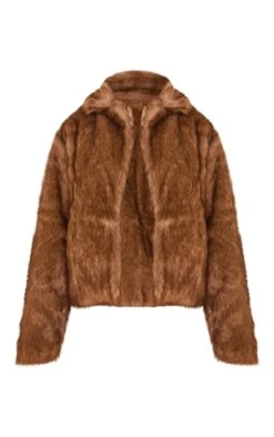 Prettylittlething Brown Tipped Faux Fur Cropped Collared Coat Brown -Prettylittlething 13a2106488c7e62577edd9a579f27e9559899b14 cnf7343 5