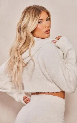 Prettylittlething Cream Teddy Knit Cropped Zip Hoodie Cream -Prettylittlething 13aa9d9b370640c0f619b03f3f5273ead0e83667 cne7539 4