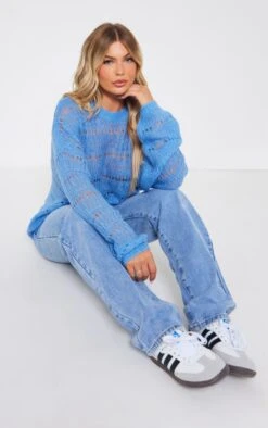 Prettylittlething Cornflower Blue Open Knit Slouchy Sweater Cornflower Blue -Prettylittlething 13ae1ec4e01b9cec440bf5b66e766494686a6c20 cne7527 3