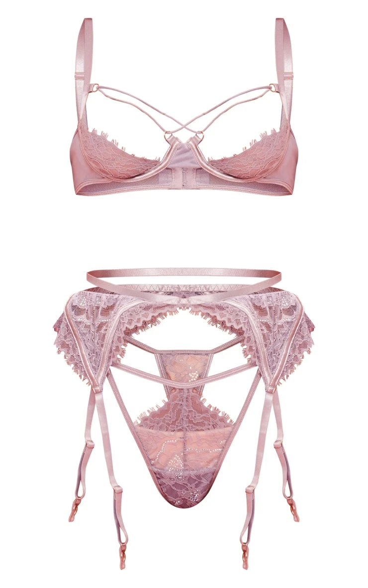 Prettylittlething Grey Lace Up Detail Cut Out 3 Piece Lingerie Set Grey 5 Prettylittlething Grey Lace Up Detail Cut Out 3 Piece Lingerie Set Grey - Image 5