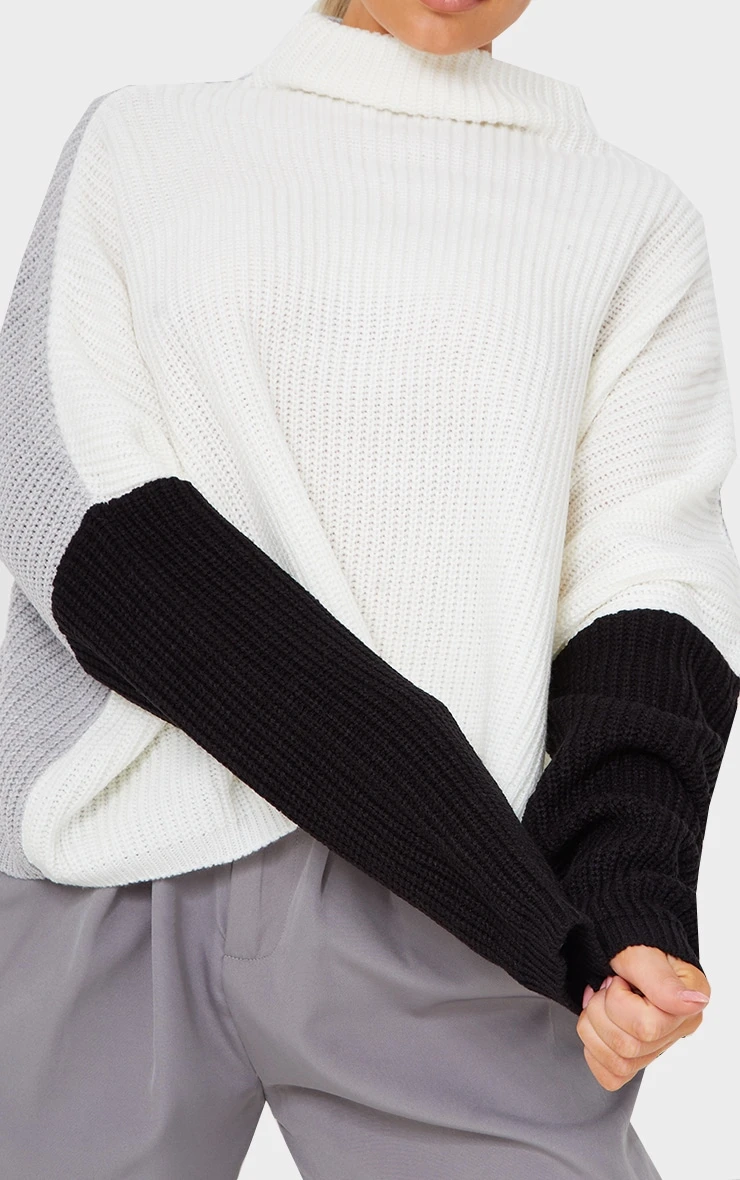 Prettylittlething Monochrome Oversized Colour Block Jumper Monochrome 4 Prettylittlething Monochrome Oversized Colour Block Jumper Monochrome - Image 4