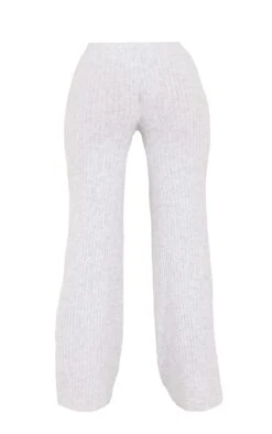 Prettylittlething Grey Luxe Rib Knit Wide Leg Pants Grey -Prettylittlething 169be40ac271b7189e26de51c3a22a9c796ef45e cmz1687 5