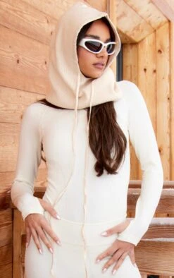 Prettylittlething Cream Knit Toggle Snood Cream