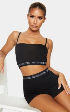 PRETTYLITTLETHING Black High Waist Short Lingerie Set Black