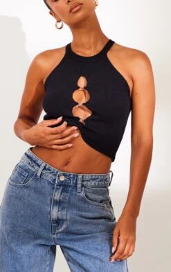 Prettylittlething Black Knit Racer Neck O Ring Crop Top Black -Prettylittlething 179f83d80ac3f5c50793d33363608e574ee286c0 cne7183 4