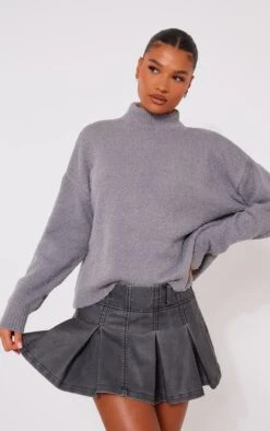 Prettylittlething Ash Grey Bobble Knitted High Neck Sweater Ash Grey -Prettylittlething 186b4090e9f235996632e508c0f6023f8bf45e6e cng3219 3