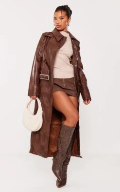 Prettylittlething Dark Brown Distressed Faux Leather Belt Detail Tailored Coat Dark Brown -Prettylittlething 193093f1984f979d7e75d4adacbde66231a2b065 cng6113 3