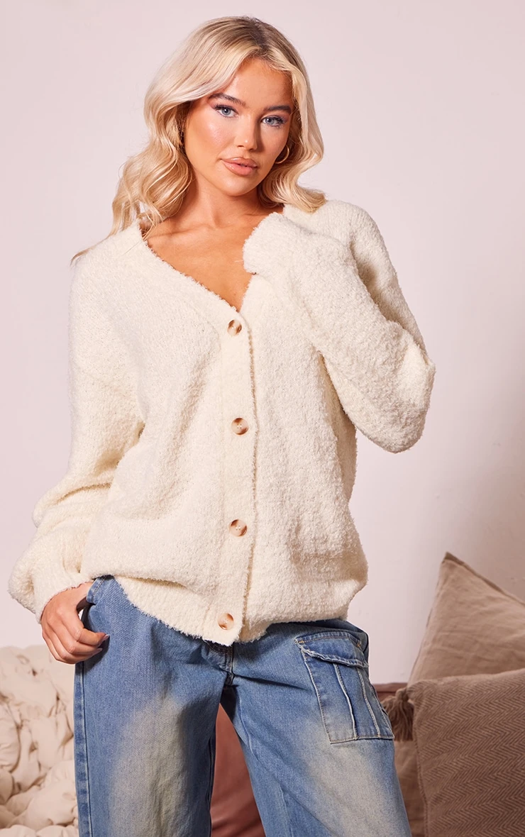 Prettylittlething Vanilla Fluffy Knit Cardigan Vanilla 4 Prettylittlething Vanilla Fluffy Knit Cardigan Vanilla - Image 4