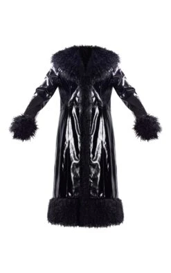Prettylittlething Black Shaggy Faux Fur Vinyl Trench Coat Black -Prettylittlething 1a10f50ae3aaa007f2c5a1470181aaf0add9aed2 cng2943 5