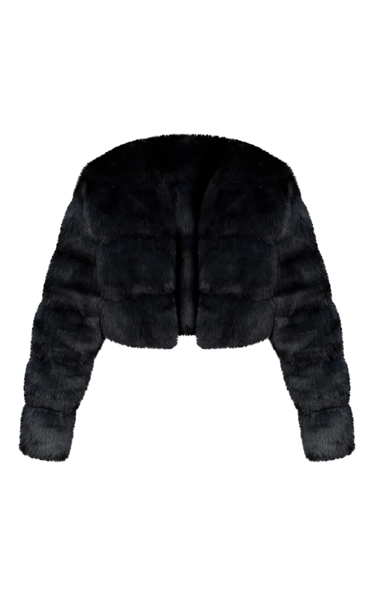 Prettylittlething Black Cropped Faux Fur Bubble Coat Black 5 Prettylittlething Black Cropped Faux Fur Bubble Coat Black - Image 5