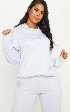 PRETTYLITTLETHING Ash Grey Oversized Graphic Printed Pocket Front Hoodie Ash Grey