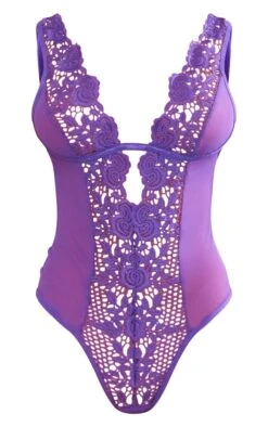 Prettylittlething Purple Mesh Deep Plunge Crochet Lace Bodysuit Purple -Prettylittlething 1e43c8c1fec64c2c4c69de8501446f0cab418791 cng8635 5