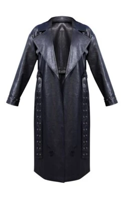Prettylittlething Black Distressed Faux Leather Eyelet Belted Trench Coat Black -Prettylittlething 1eb8facffa7200222e19a4710fe85a67d6856ffe cnf7610 5