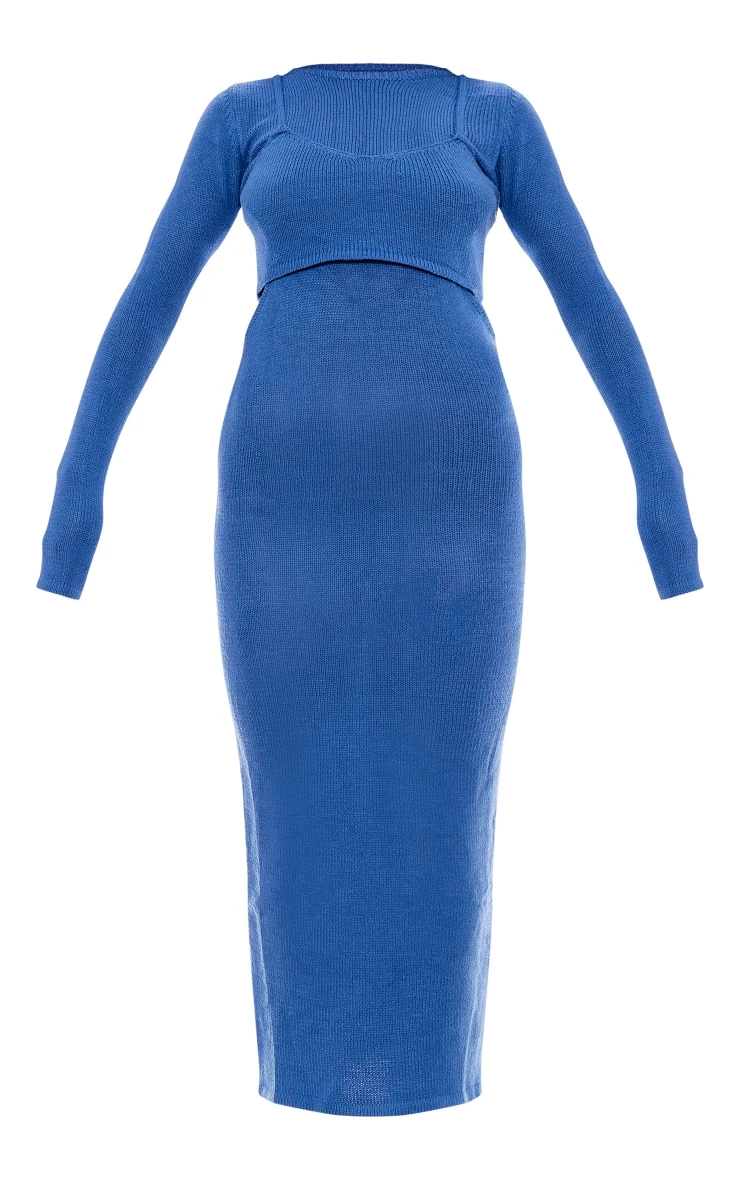 Prettylittlething Midnight Blue Open Back Contrast Bralet Knit Midaxi Dress Midnight Blue 5 Prettylittlething Midnight Blue Open Back Contrast Bralet Knit Midaxi Dress Midnight Blue - Image 5