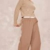 Prettylittlething Stone Off The Shoulder Knitted Jumper Stone