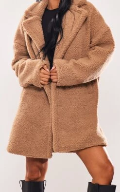Prettylittlething Camel Borg Lapel Drop Arm Midi Coat Camel -Prettylittlething 208fe0a16c69cff6b8a648d4fe98b9c50c4b7e67 cmt0743 4