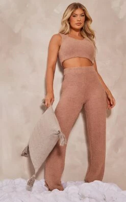 Prettylittlething Brown Teddy Knit Pants Brown