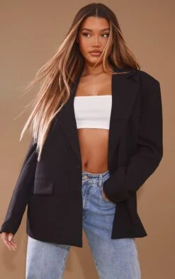 Prettylittlething Black Boxy Drop Shoulder Oversized Dad Blazer Black