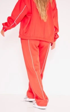 Prettylittlething Red Tricot Oversized Contrast Piping Straight Leg Sweatpant Red -Prettylittlething 222c4cde36b529e64f142be5cfc8c1bb293eff7d cng8073 3