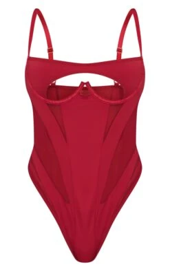 Prettylittlething Dark Red Cutout Bust Detail Mesh Paneling Bodysuit Dark Red -Prettylittlething 22c361a3d023fb2410d6551e02c6329fbe7ce110 cng4714 5
