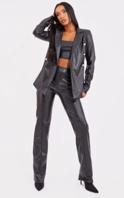 Prettylittlething Black Basic Military Button Faux Leather Fitted Blazer Black -Prettylittlething 23cdc7ff59b0a715b4a73283dbe45f5371770a68 cna9203 3