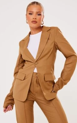 Prettylittlething Deep Stone Tailored Woven Fitted Blazer Deep Stone