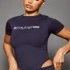 PRETTYLITTLETHING Navy Logo Short Sleeved Bodysuit Navy