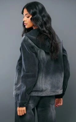 Prettylittlething Tall Washed Black Oversized Hooded Zip Up Denim Jacket Washed Black -Prettylittlething 26f9ecb7b7eb0feab20d62d81cc119cd04506c88 cng4942 2