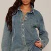 Prettylittlething Tall Vintage Wash Long Sleeve Denim Jacket Vintage Wash